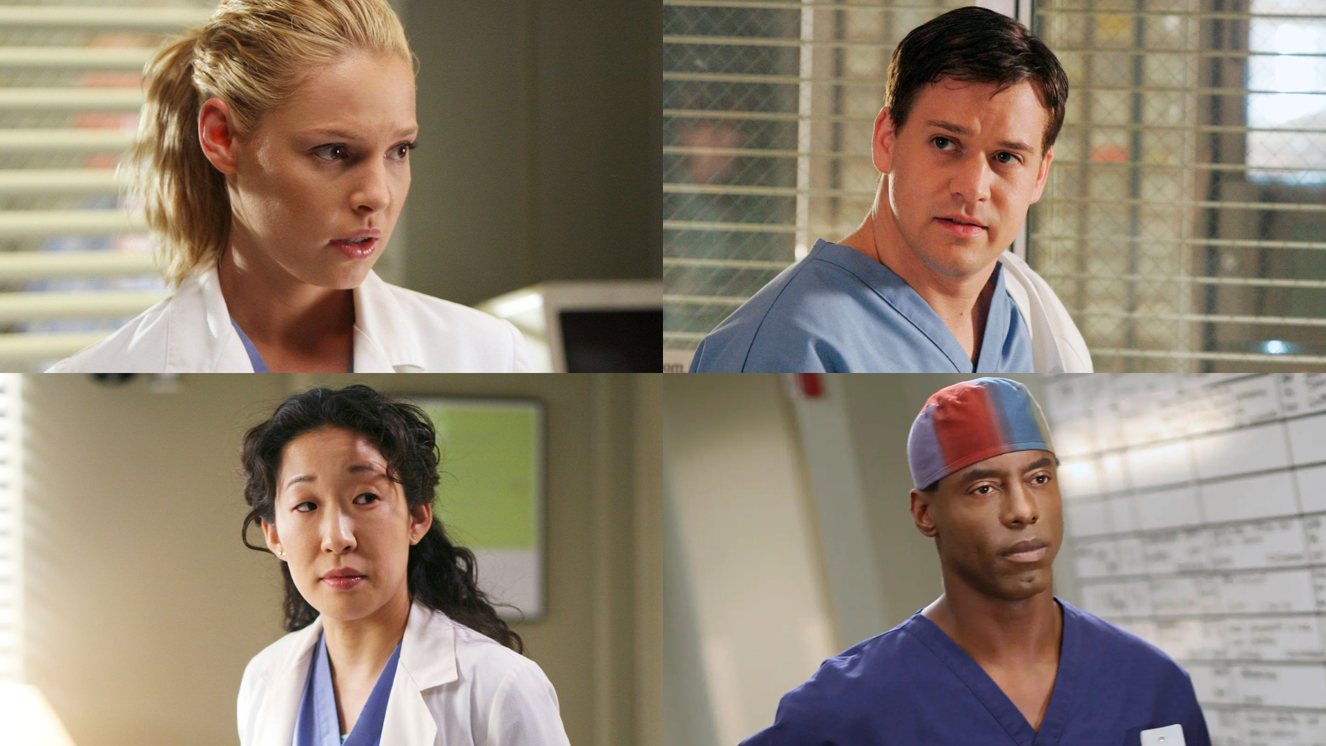 Un collage con 4 dei protagonisti principali delle prime stagioni di Grey's Anatomy