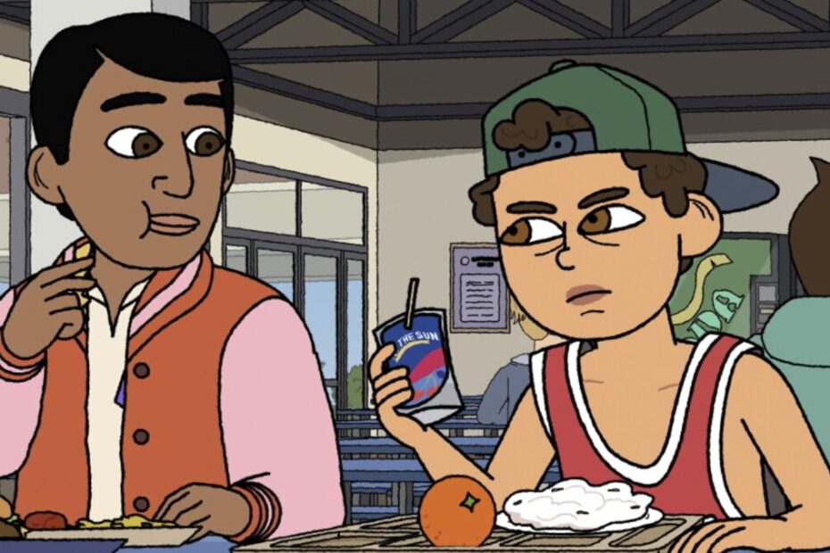 Rumi e il suo amico in una scena a scuola in Happy Family USA