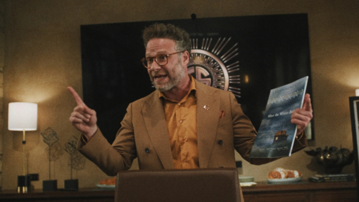 In foto l'attore protagonista di The Studio in una scena della serie