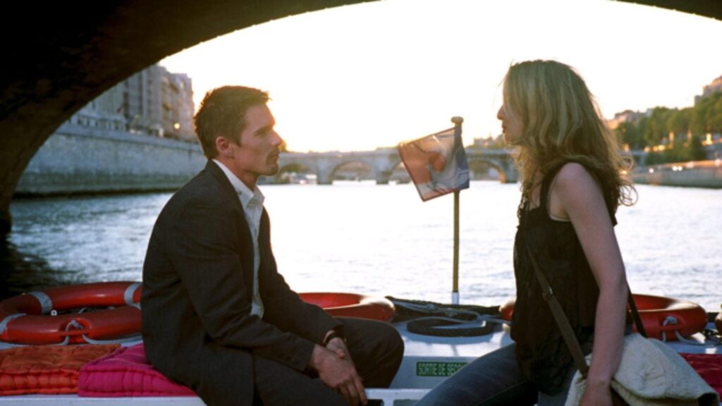 Ethan Hawke e Julie Delpy in Before Sunset, uno dei film da vedere da meno di '90 minuti