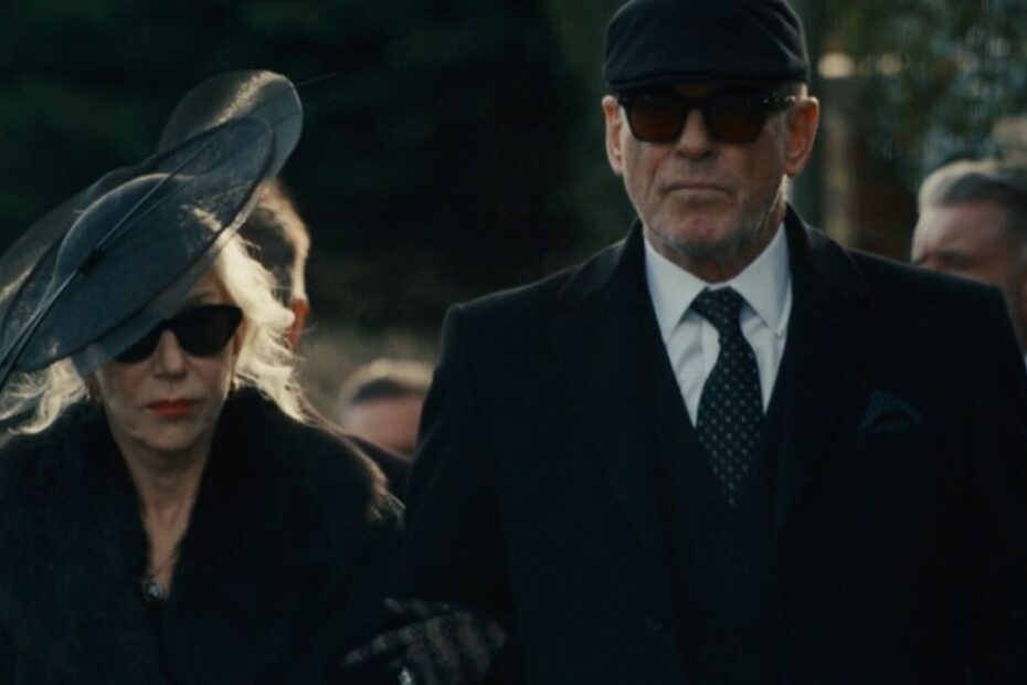 Pierce Brosnan e Helen Mirren in una scena di MobLand 1x05
