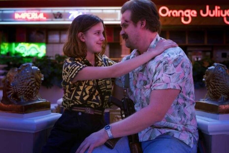 David Harbour e Millie Bobby Brown in una scena di Stranger Things