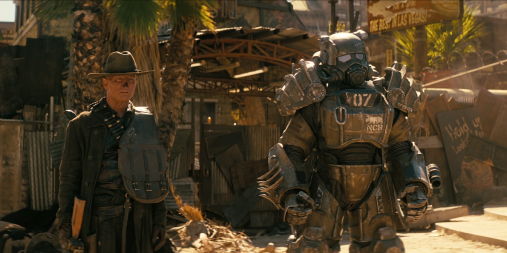 Il Ghoul e Maximus afforntano un Deathclaw nella 2x07 di Fallout