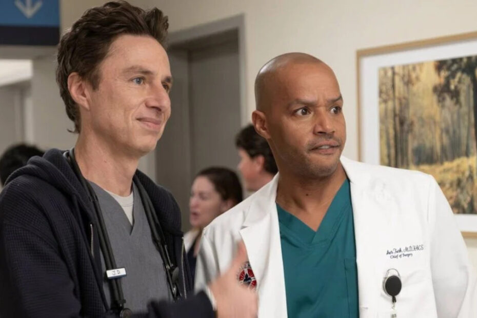 una scena del revival di Scrubs con J.D e Turk